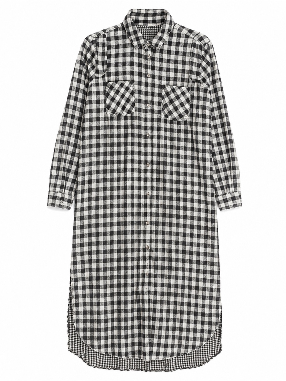 Buckle Blue Plaid Long Sleeve Maxi Dress with Slits